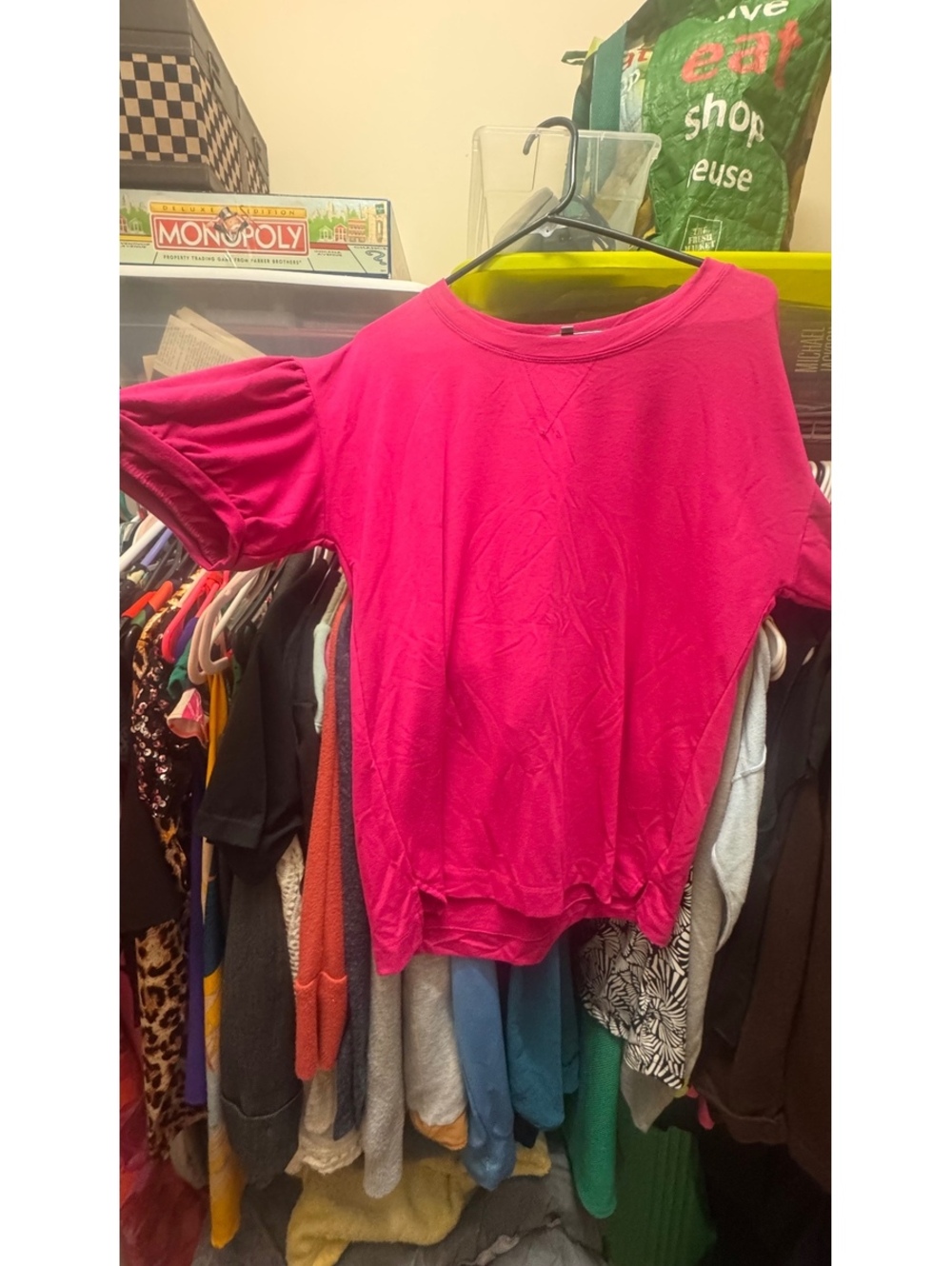 Crown & Ivy Hot Pink Puff Sleeve Top Size L